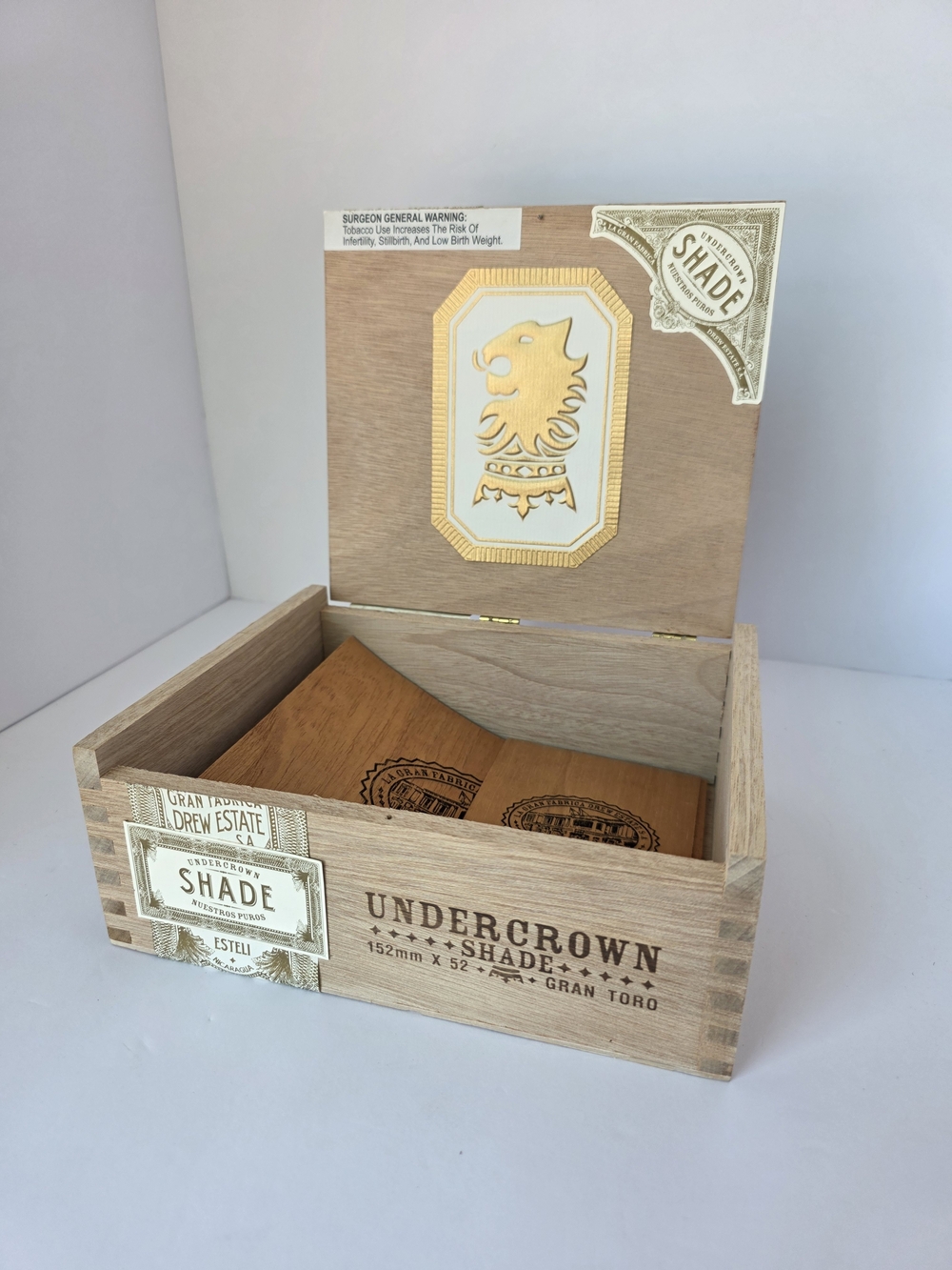 2 Undercrown Shade & Homegrown Wooden Cigar Boxes - Natural Wood & Gold Accents